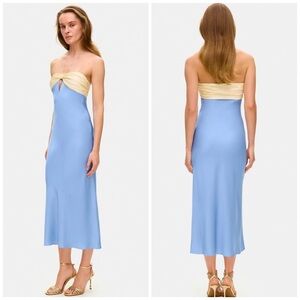 Anna October Brigid Midi Halter Dress Blue Butter Yellow US Size 6 Cocktail